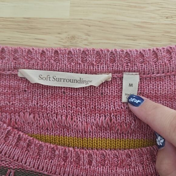 Soft Surroundings Lisabetta Stripe Sweater Textured Long Sleeve Pink Size Medium - Picture 3 of 9
